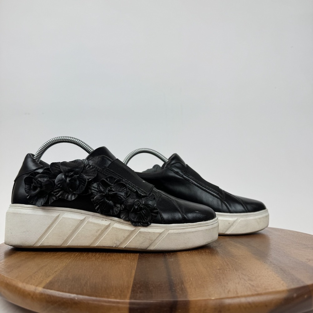 Womens Charles David Rachelle Black Faux Leather Flower Platform Sneaker Size‎ 9